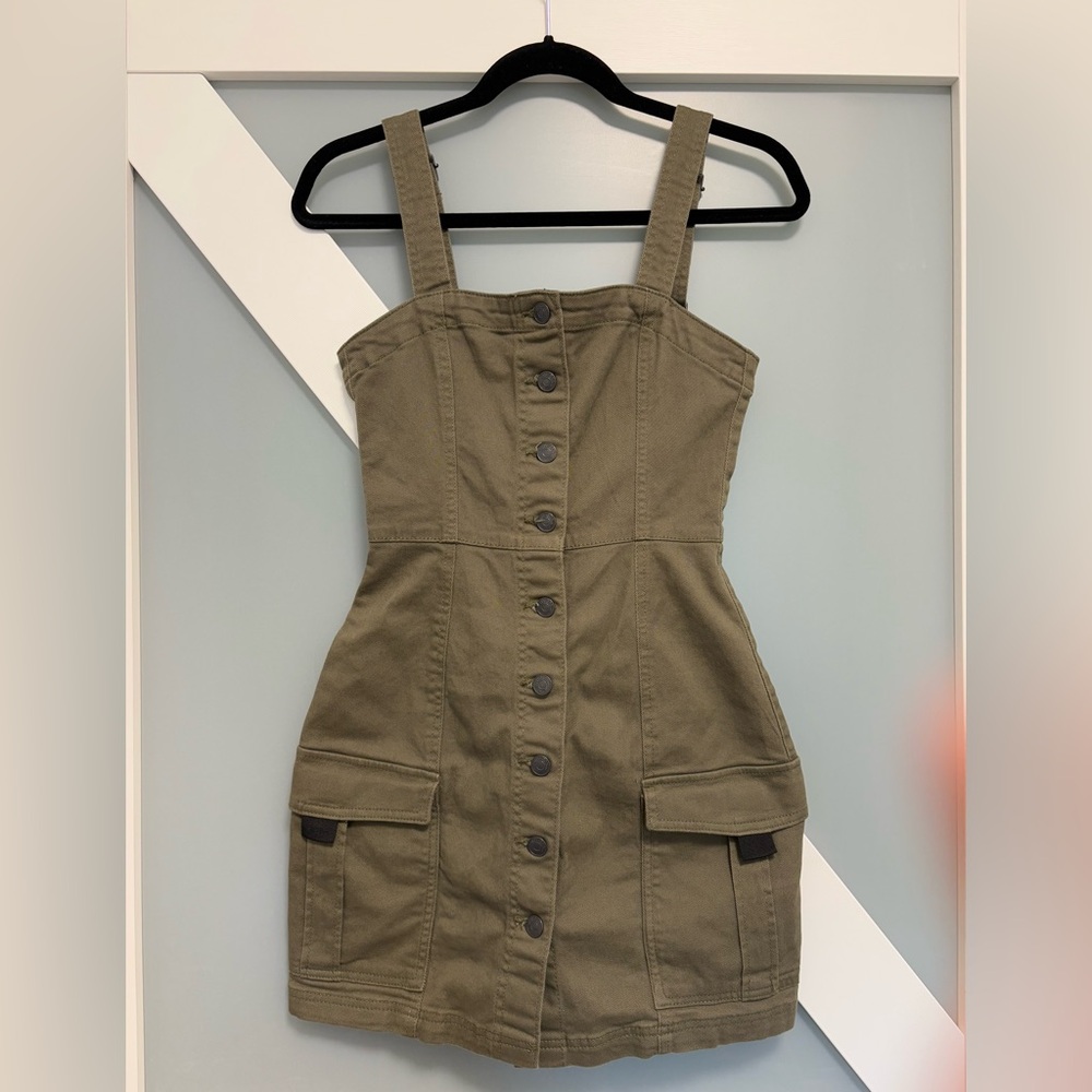 H&M- Khaki Button-Down Mini Denim Dress